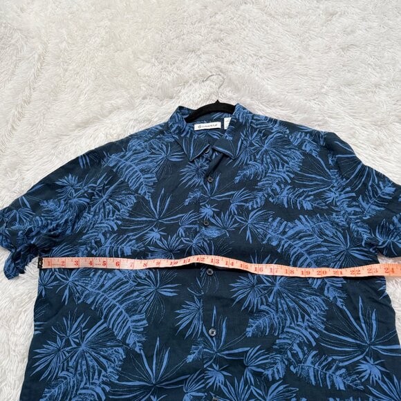 Men Cubavera Viscose Leaf Print Challis Button Shirt in Blue Size Large - Picture 4 of 7